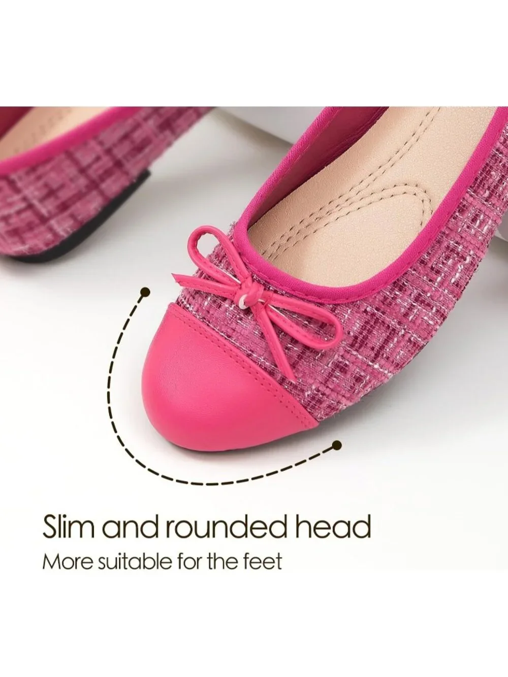 Women's Rose Pink Flat Shoes Ballet Fold-able Slip on Shoes Non-Slip Comfortable